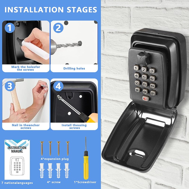 Xndryan Key Safe Wall Mounted, Police Approved Key Lock Box
