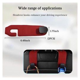 Suvnie 2 PCS Car Seat Headrest Hooks, Microfiber Leather Back Seat Hanging Storage Organizer, Automotive Purse Bags Hanger, Universal Vehicle Interior Accessories for Men and Women (Red)
