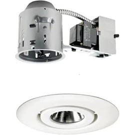 Juno Lighting TC44R & 440-WH Combo 4-Inch Low-Voltage TC rated Remodel Recessed Housing with Flush Gimbal Ring Trim, White