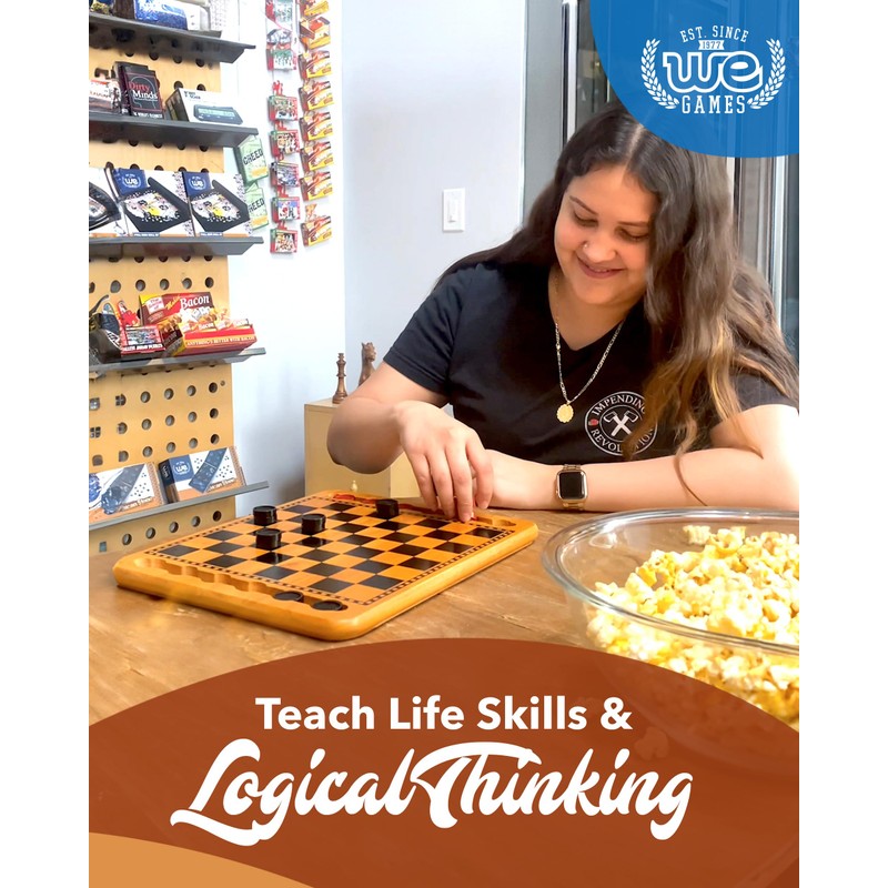 WE Games Solid Wood Checkers Board Game – 14.5-Inch Vintage