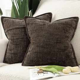MADIZZ Decorative Chenille Neutral Pillow Covers 60x60 cm Dark Taupe Pack of 2 Throw Pillows for Couch Sofa Boho Accent Pillow Cases for Bed Cushion for Bedroom Living Room Modern Home Decor