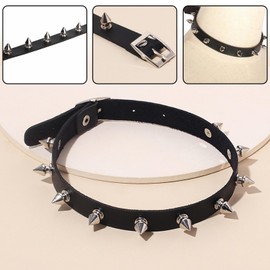 Pack of 2 Vintage Gothic Punk Choker, Black Rivet Choker, Heart Leather Choker, Rivet Necklace, PU Leather, Adjustable Leather Necklace for Men and Women, One Size, Leather, No Gemstone, Leather, No