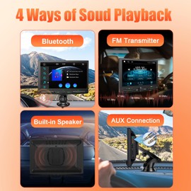 Portable Wireless Apple Carplay Touchscreen for 7" HD Portable Android Auto Screen Car Stereo, Car Audio Receivers 1080p Backup Camera, GPS Navigation, Bluetooth, USB/AUX/FM, DSP