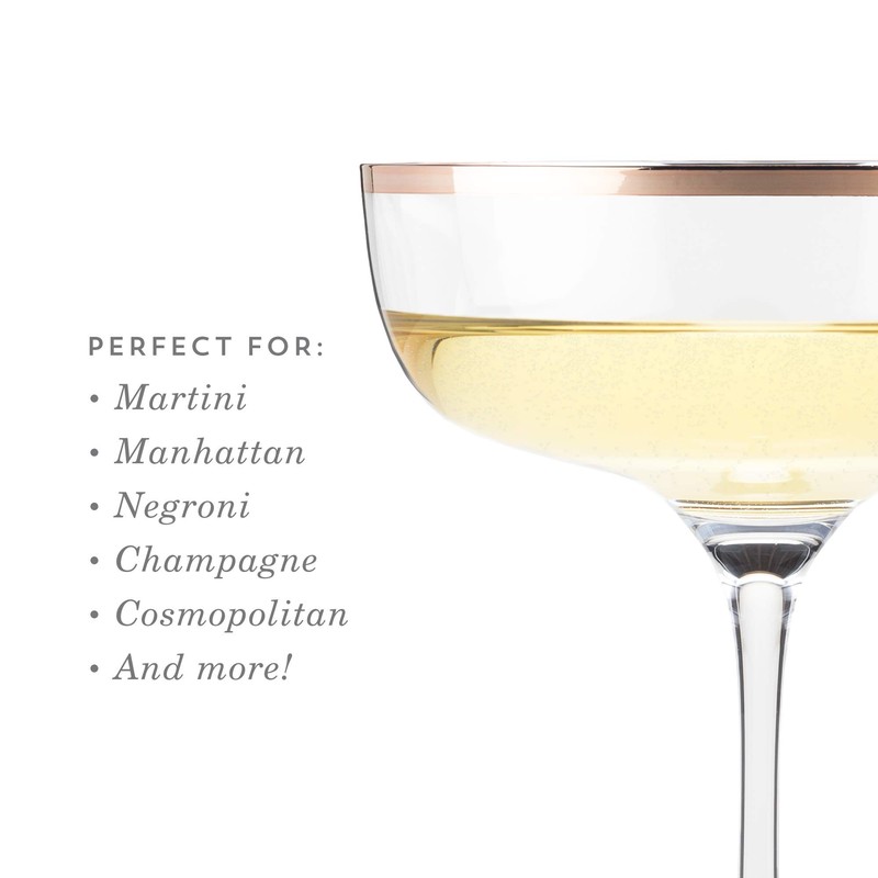 Twine Copper Rim Crystal Coupe Glasses, Electroplated Copper Rim -
