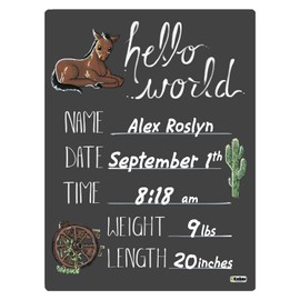 Cohas Hello World Newborn Baby Announcement Chalkboard Sign with Old West Theme, 12 by 16 Inches, No Marker