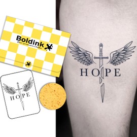 Boldink Temporary Tattoos, semi permanent tattoos, 15-day long lasting tattoo sticker, waterproof and anti-reflective, unique design（Sword of Hope）