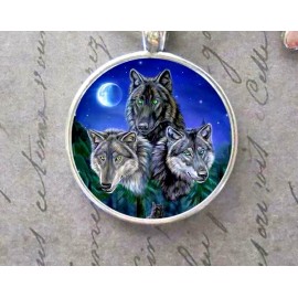 Fashion Jewelry HEAD EYE MOON WILD WOLVES ANIMAL pendant 22" Sterling 925 Silver plated necklace