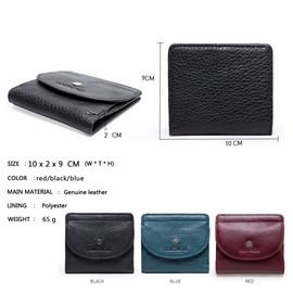 Contacts Real Leather Casual Business Mini Coin Purse for Women/Mens Pocket Bifold Wallet Card Holder Small Clutch (Black)