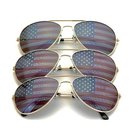 Goson American Flag Mirror Aviator Novelty Decorative Sunglasses (2 Silver Combo in Black Gift Box)