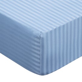 PiccoCasa 100GSM Microfiber Striped Bed Fitted Sheet, 16 Inch Deep Pocket Bed Mattress Cover, Durable Soft Breathable Wrinkle Resistant Bottom Sheets Steel Blue King