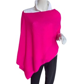 InCashmere 100% Pure Cashmere Women Poncho Sweater - Lightweight Warm Knitted Shawl Wrap - All Year Round Dress Topper Gift (Cerise)