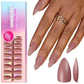 Soft Gel Nail Tips Medium Almond 300Pcs Pre-applied Tip Primer Nail Tips, Natural Mauve Colored Gel Tips Acrylic Fake Nails Extensions Salmon Pink False Nails Press ons for Easy DIY