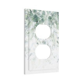 Summer Green Eucalyptus Olive Leaves 1 Gang Device Electrical Duplex Outlet Plate Covers Decorative Single Duplex Wall Plate Receptacle Light Switch Cover Switchplate