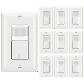 [10 Pack] BESTTEN Motion Sensor Light Switch, Single Pole PIR Sensor Wall Switch, Occupancy & Vacancy Modes, 120V/277VAC, 60Hz, 1/6HP, Neutral Wire Required, Wallplate Included, UL Listed, White
