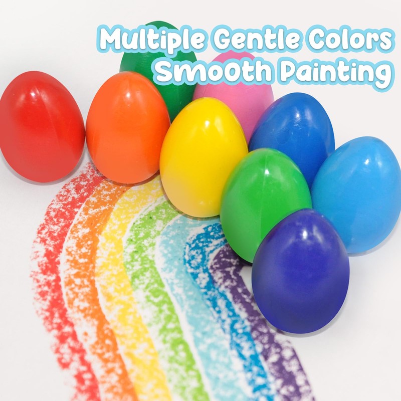 9-Colour Egg Shaped Crayons, Plam Grip Washable Paint Crayons for