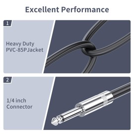 EPYOADO 2 Pack 10 feet 1/4" to 1/4" Speaker Cables, 12 AWG Professional 6.35mm to 6.35mm Stereo Audio Cable Heavy Duty Cord Wire Guitar Speaker Cable