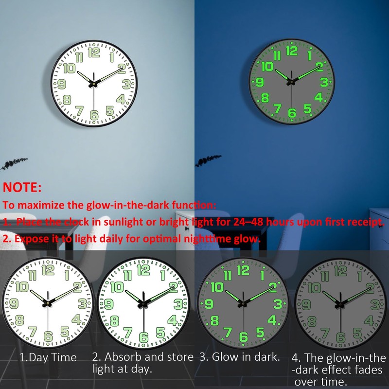 Mabpedo Glow in The Dark Wall Clock, 8" Silent Non-Ticking