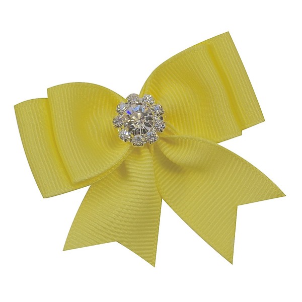 Girls Elegant Rhinestone Grosgrain Hair Bow ~ Funny Girl Designs (Yellow)