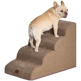 EHEYCIGA Curved Dog Stairs Ramp for High Beds 19.7" H, 4-Step Dog Steps for Small Dogs and Cats, Pet Stairs for High Bed Climbing, Non-Slip Balanced Pet Step Indoor, Camel