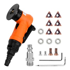 HSOKEW Mini Chamfering Machine, Handheld Air Beveling Machine Pneumatic Tool Air Beveling Edge Beveler for Metal Trimming Arc Corner Deburring Linear Beveling Trimming (6*C angle blade+4*bearing)