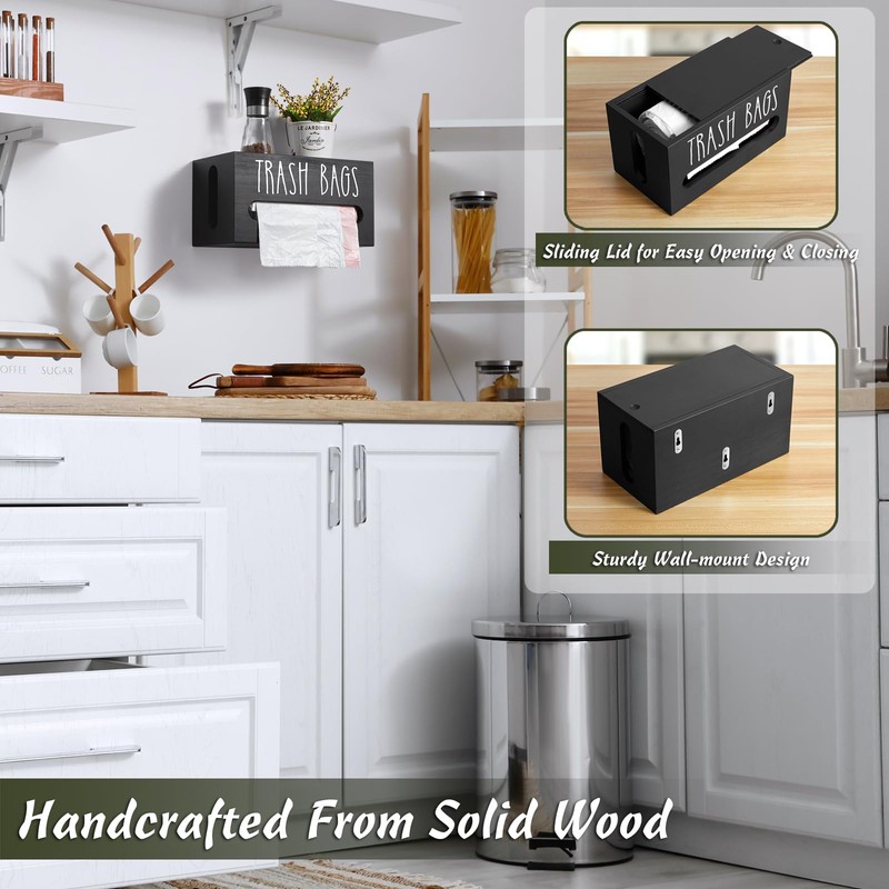 DRASTAR Trash Bag Dispenser, Trash Bag Holder Wall Mount, Wooden