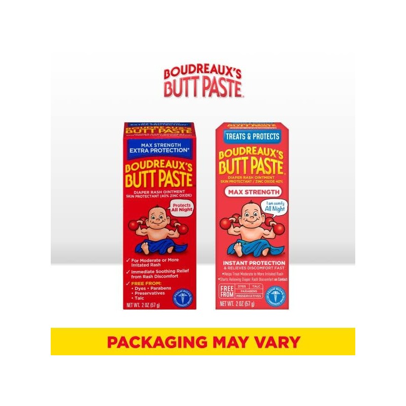 Boudreaux's Butt Paste Maximum Strength Diaper Cream, 2 Ounce (Pack