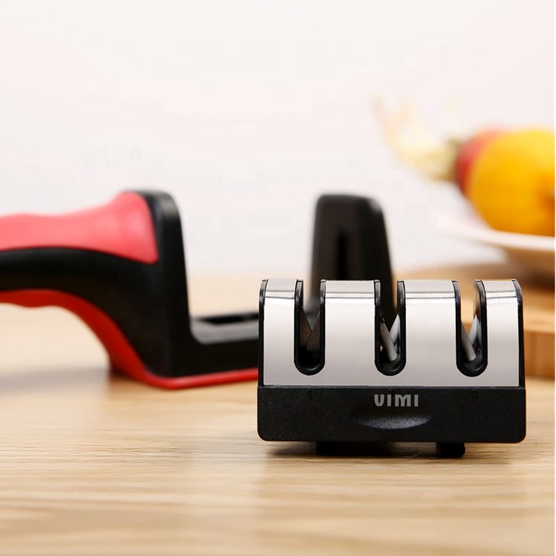 Afilador Cuchillos Cocina Ergonomico Tijeras 3 Etapas Manual (Rojo)