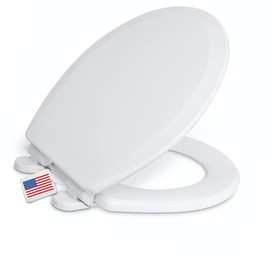 Centoco Round Toilet Seat, Heavy-Duty Wood Core with Plastic Scratch-Resistant Finish, Soft Close, Made in the USA, DSAMAZ7SC-301, Crane White (Cotton/Bright)