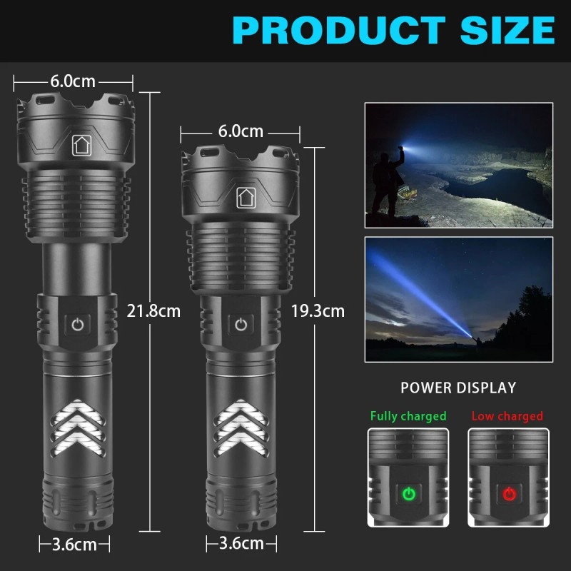 Garberiel Super Bright 900000Lumens XHP160 LED Flashlight Rechargeable Powerful Zoom