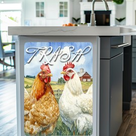Watercolor Chickens Trash Can Wall Guard Farmhouse Removable Decal Rustic Farm Aniaml Sticker Splash/Anti Scuff Guard Wall Protector for Kitchen Decor Repositionable Fabric Vinyl (18" Tall x 13" Wide)
