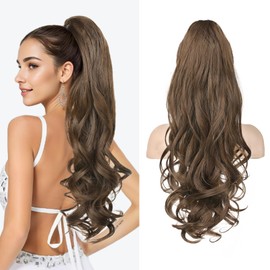 LONAI Claw Clip Ponytail Extension for Women 24 Inch Curly Wavy Ponytails Extensions Clip in Ponytail Hair Extensions Pony Tail Clip on Ponytails Hair Piece (Medium Brown Auburn)