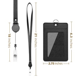 Initial Badge Holder w. Adjustable Retractable Lanyard, Embroidered Letter PU Leather ID Badge Card Holder w. Clear ID Window for Employees, Offices, Staff, Students, Black Gold (C-Black+Gold)