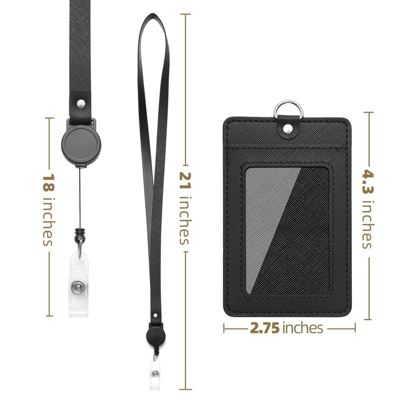 Initial Badge Holder w. Adjustable Retractable Lanyard, Embroidered Letter PU