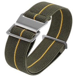 Onthelevel French Troops Parachute Bag for Nylon Elastic Belt Watchband 18mm 20mm 22mm Watch Strap (22mm, Green Yellow-Silver Buckle)