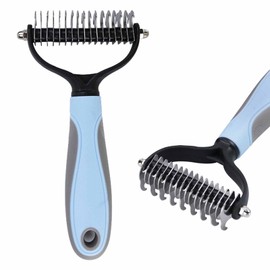 Dematting Comb for Dog & Cat – Pet Deshedding Tool for Removing Loose Undercoat, Knots, Mats – Dog Brush for Grooming – Dual Sided Undercoat Rake