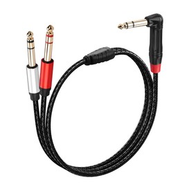 SinLoon 1/4 Inch TRS Stereo Y Splitter Cable 90 Degree 6.35mm TRS Male to 2 Male Cable for Audio Equipment Gold Plated Connectors Durable PVC & Copper Construction 0.5M/1.6Ft