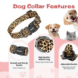 Kazazoo Dog Collar Cute and Soft Nylon Puppy Collar for Boy and Girl, Adjustable Dog Collars for Small Medium Dogs, Brown Leopard-M