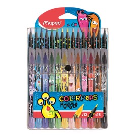 Maped Color Peps Monster Felt Tips (x12) and Colouring Pencils (x15) Pack