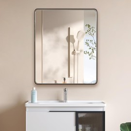 miroro Brushed Nickel 24x32 Inch Metal Framed Mirror for Wall, Large Rounded Rectangle Mirror, Anti-Rust, Tempered Glass, Hangs Horizontally or Vertically