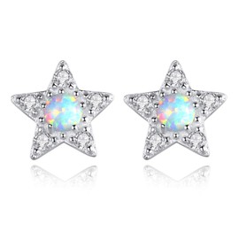 VIKI LYNN Star Opal Earrings with 925 Sterling Silver and Synthetic Opal Stud Earrings Jewellery Gifts for Women, Sterling Silver Sterling silver Synthetic opal, Cubic Zirconia