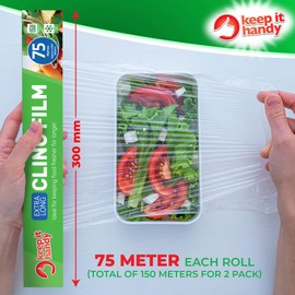 2pk SOL Cling Film for Catering 2 Rolls - 30cm x 75m | 150m in Total | Cling Film for Food Catering Cling Film Dispenser and Cutter | Storing Food Cling Film + Stickers