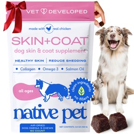 Native Pet Omega Skin and Coat Chews for Dogs - Dog Skin and Coat Supplement for Healthy, Shiny Fur, Reduce Shedding and Dry Spots - Made with Omega 3 Fish Oil and Wild-Caught Salmon Oil - 60 Chews