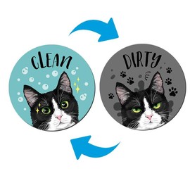 3.5 inch Dishwasher Clean Dirty Flip Sign Double-Sided Decoration for Kitchen Dishwasher Washing Machine, Black White Tuxedo Cat - Color: Black White Tuxedo Cat