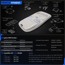 LED Overhead Console Assembly Fit for Dodge Ram 1500 2500 3500 1998-2002 Cab Interior Ceiling Dome Map Reading Light Lamp Map lights Replaces# SN96TL2AA, SN94TL2AA, L0021202, 5013609AA, 55350657, Tan