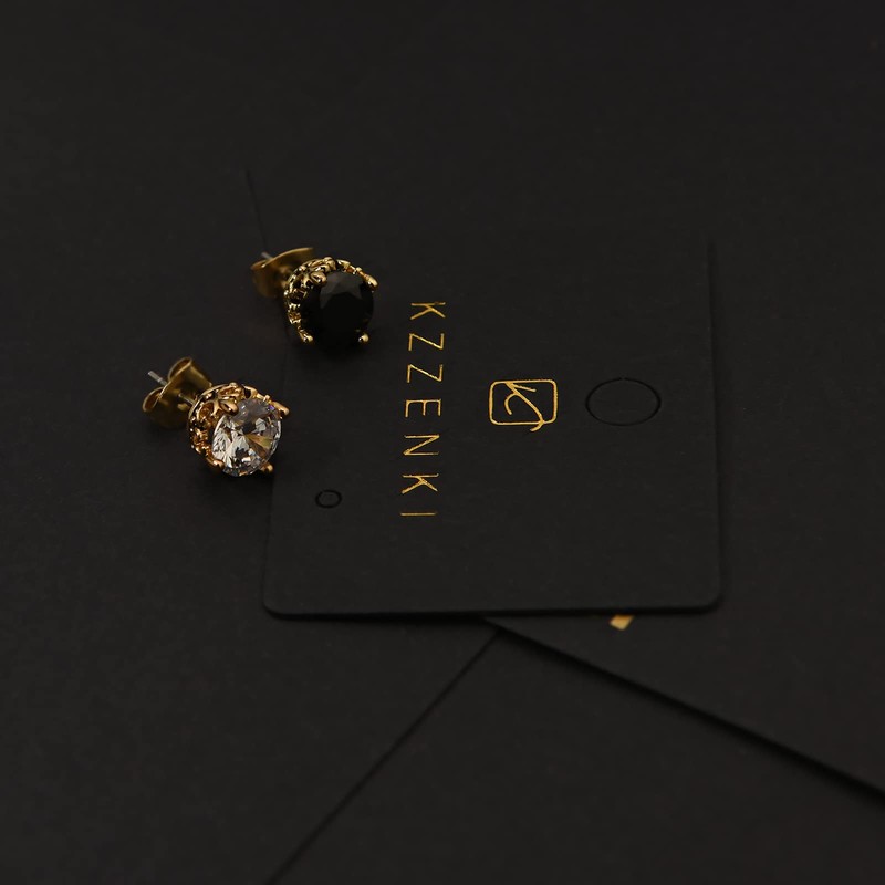 KZZENKI Crown Gold Earrings for Men Black and Gold Stud
