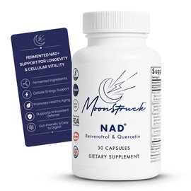 Suplemento fermentado de NAD+ con resveratrol y quercetina, energía celular bio-idéntica y apoyo al envejecimiento saludable, vegano, sin OMG, 30 cáps