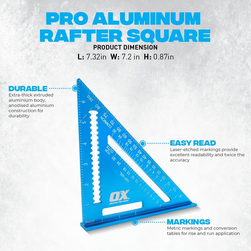 OX Tools Pro Aluminium Rafters Square Metric - 180mm, Blue