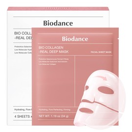 BIODANCE Bio-Collagen Real Deep Mask, Overnight, Pore Eraser, Hydrogel Mask Sheet, Pore Tightening, Hydrating, Low Molecular Collagen Face | 34g x4ea