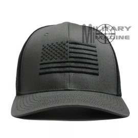 Military Imagine USA Flag hat Charcoal / Black, Black Flag cap  Trucker Mesh Tactical Snapback