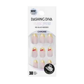 Dashing Diva Magic Press Nail Set - Cherry On Top - Long Almond Press On Nails - Long Lasting Gel - Lasts Up to 10 Days - Summer Gel Set - 4-Piece Manicure Kit with 30 Nails